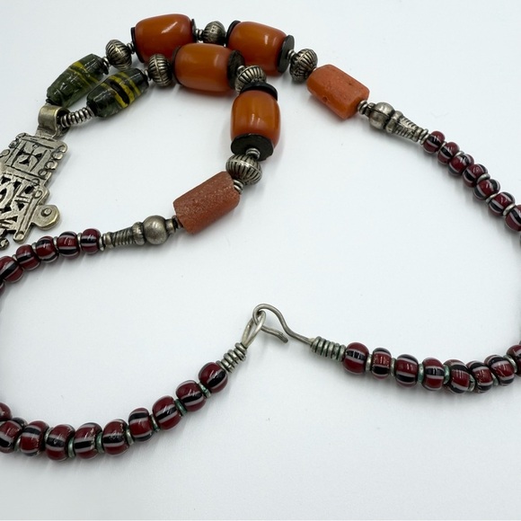 Vintage Ethiopian Coptic Hinged Cross Necklace Amber Bakelite Carnelian Beads - Picture 8 of 9